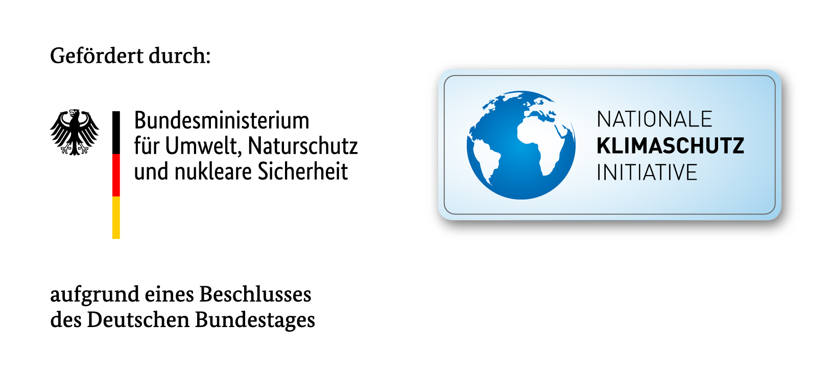 Schriftzüge Logos: Gefördert durch Bundesministerium für Umwelt, Naturschutz und nukleare Sicherheit sowie Nationale Klimaschutz Initiateve aufgrund eines Beschlusses des Deutschen Bundestags