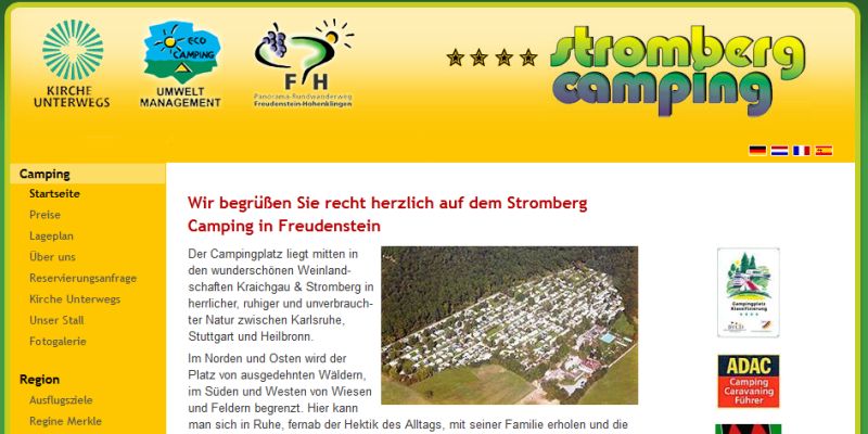  Screenshot der Homepage Stromberg Camping 