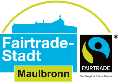 Logo Fairtrade Stadt Maulbronn mit Klostersilhouette und Logo von Transfer
