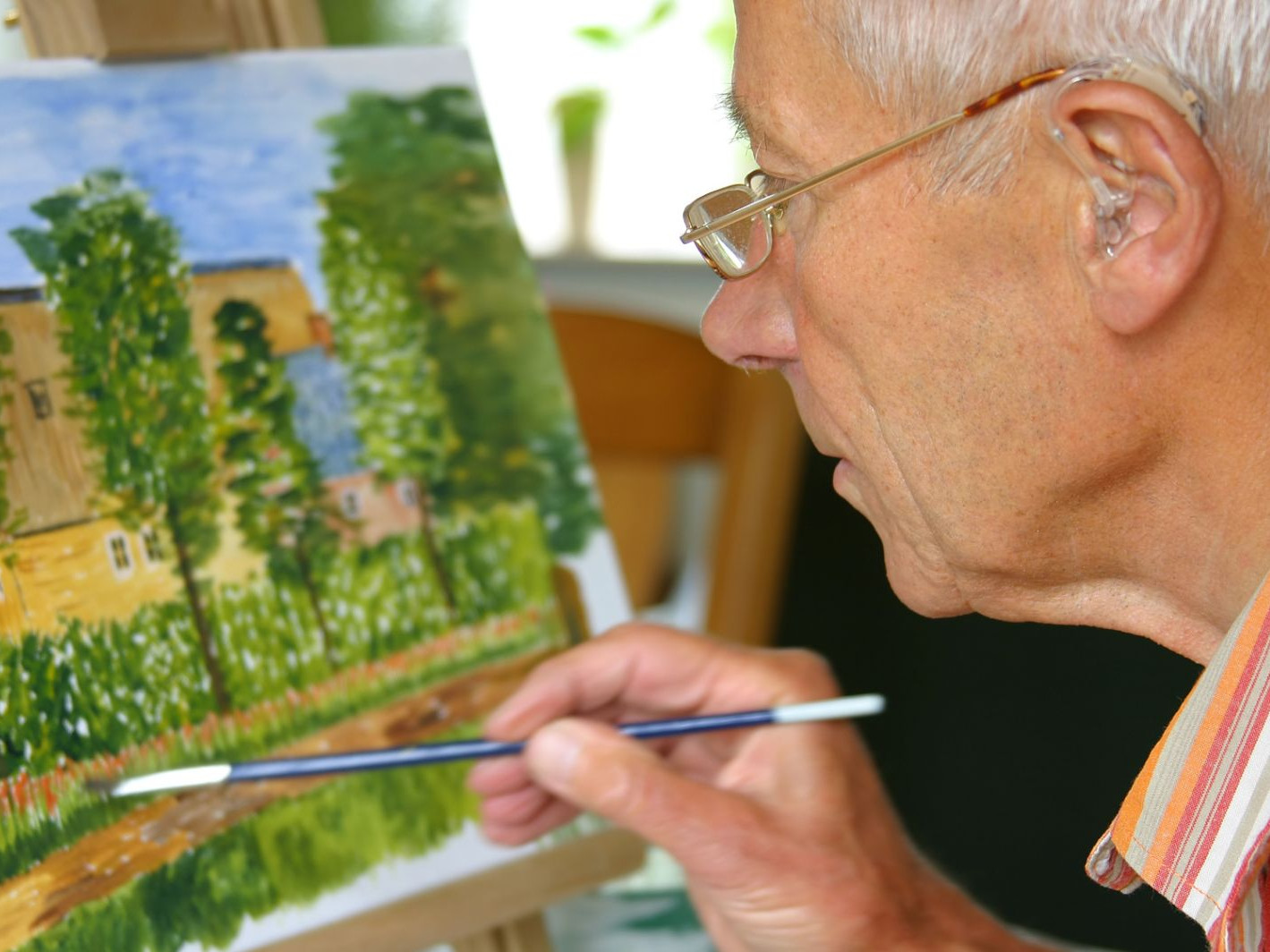 Ein älterer Herr malt ein Landschaftsbild